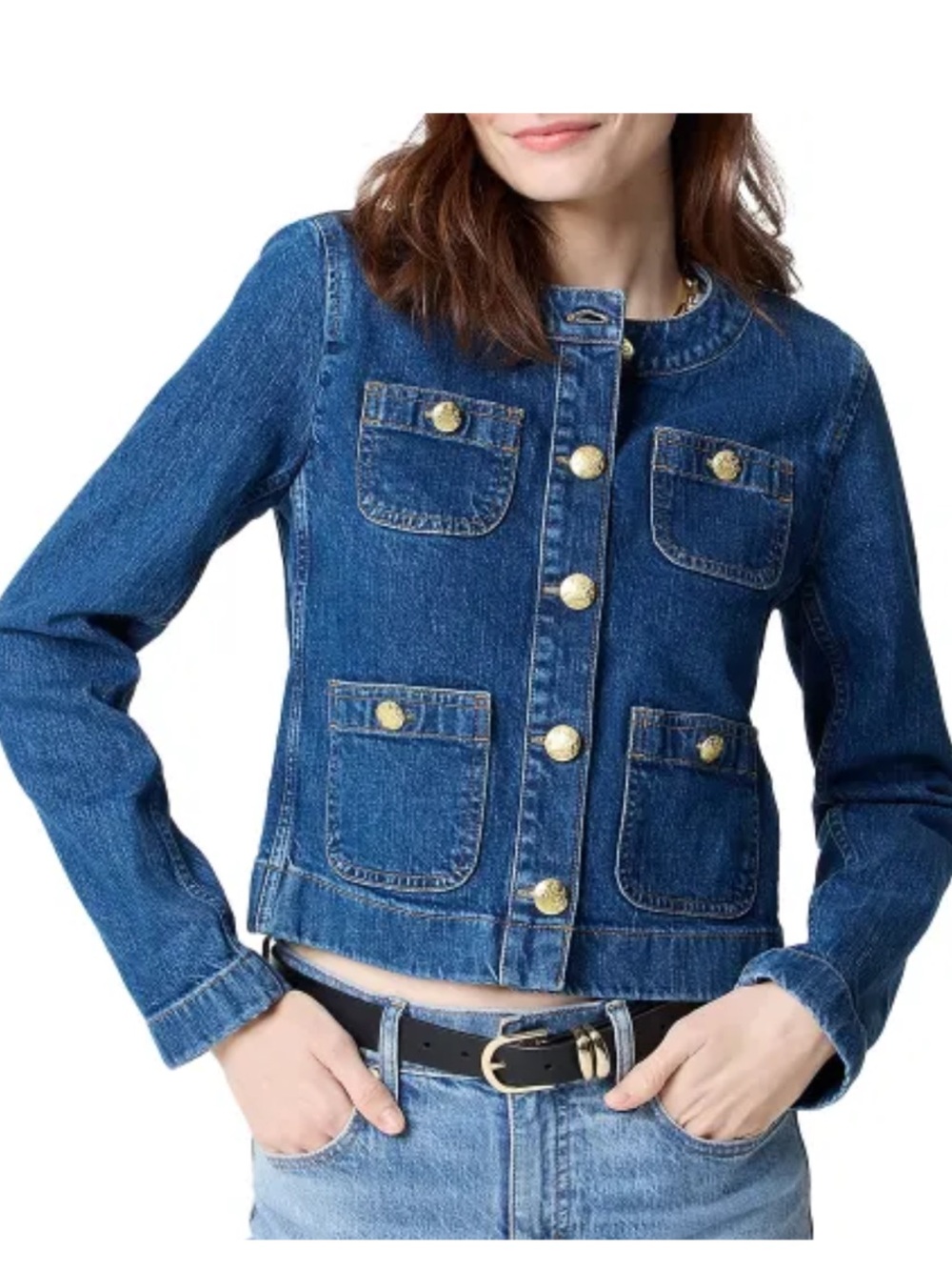 J.Crew Denim Patch Pocket Lady Jacket Gold Buttons Blue Size 10/M NEW